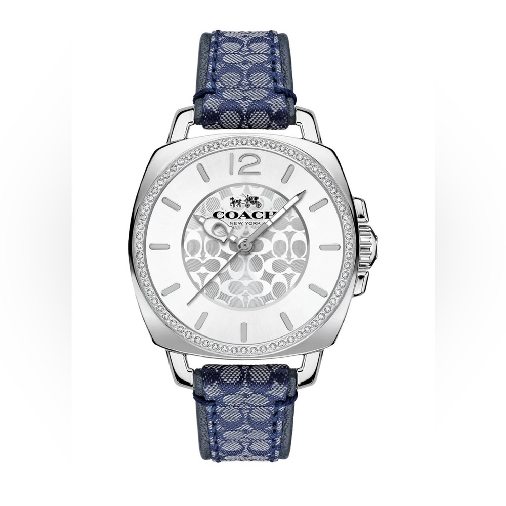 New Coach Boyfriend Crystal Dial Blue Signature Strap Watch 14503149